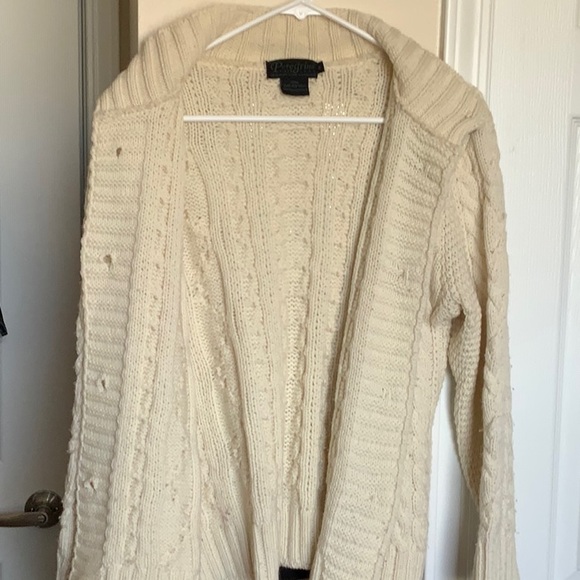 Peregrine England Cable Knit Pure New Wool Fisherman’s Ivory Cardigan Sweater - Picture 6 of 7